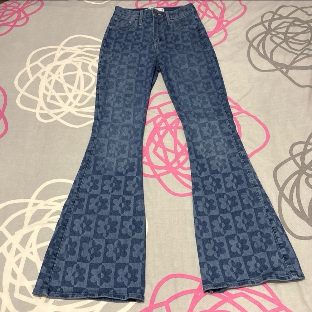 Hollister High-Rise Two-Tone Floral Vintage Flare Jeans